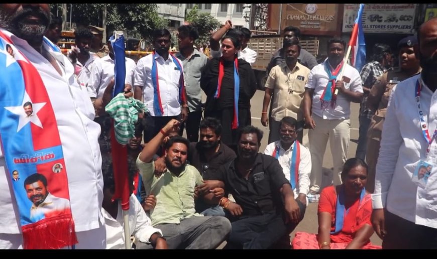 சேலத்தில் விடுதலை சிறுத்தைகள் கட்சியினர் காவல் துறையினரை கண்டித்து திடீர் சாலை மறியல்